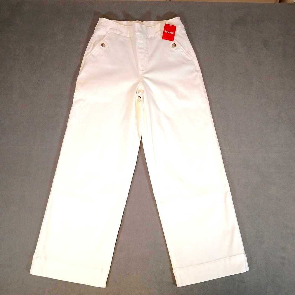 SPANX Womens Stretch Twill Cropped Wide Leg Pant Pull On Bright White XL 20312R